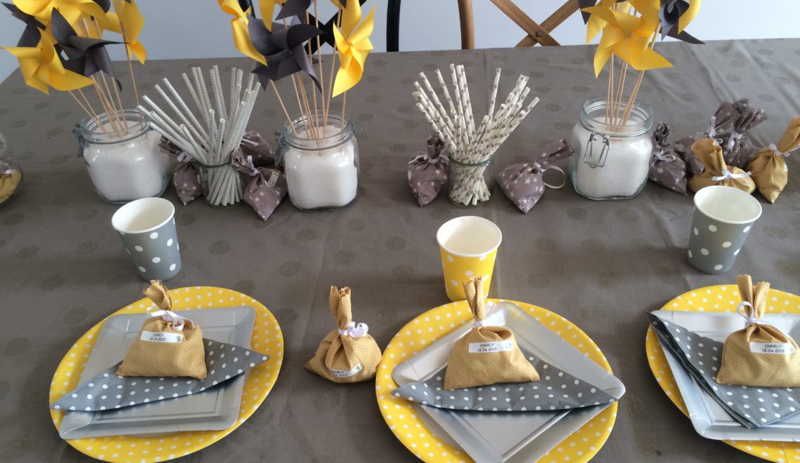 Baptême jaune et gris