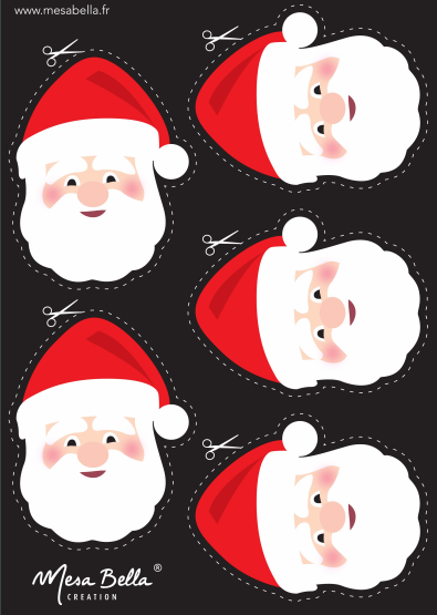 Planche tête père-Noel à imprimer et découper
