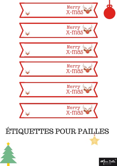 Étiquettes pour pailles Merry X-mas