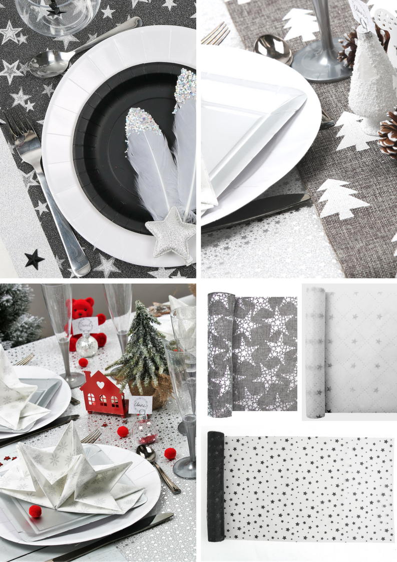 chemin de table argent et gris Noel