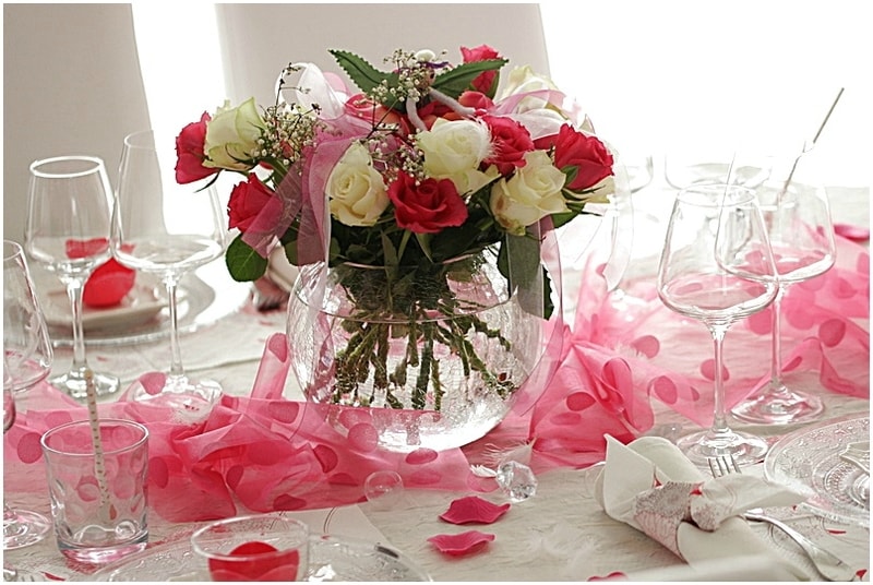 centre de table-organza pois velous Mesa Bella
