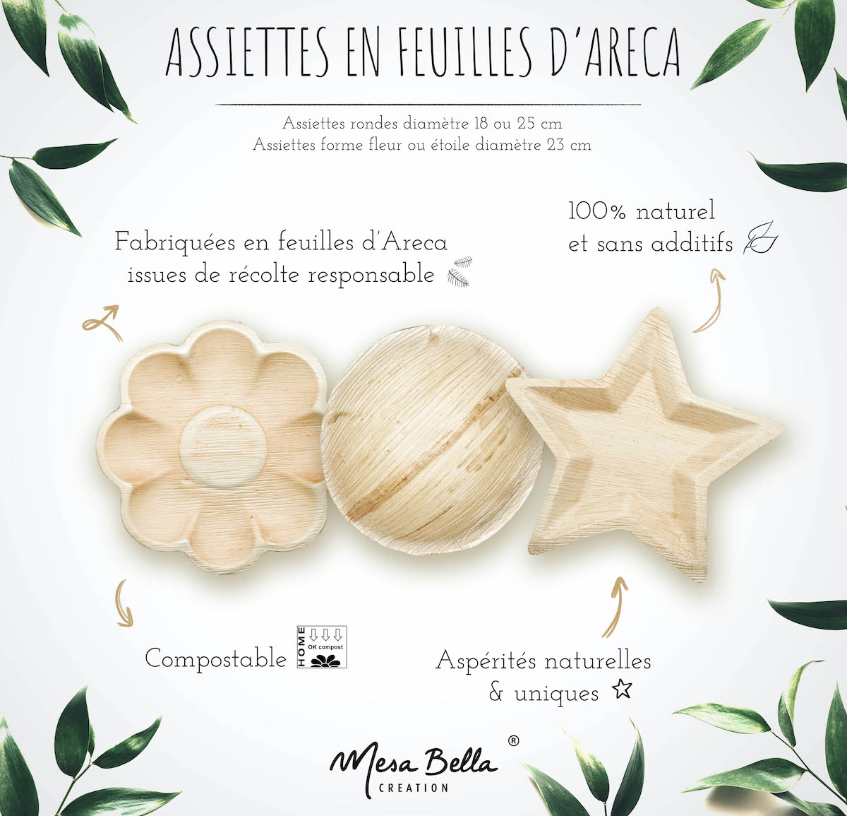 Nouveau : vaisselle anniversaire adulte végétal et or - Mesa Bella