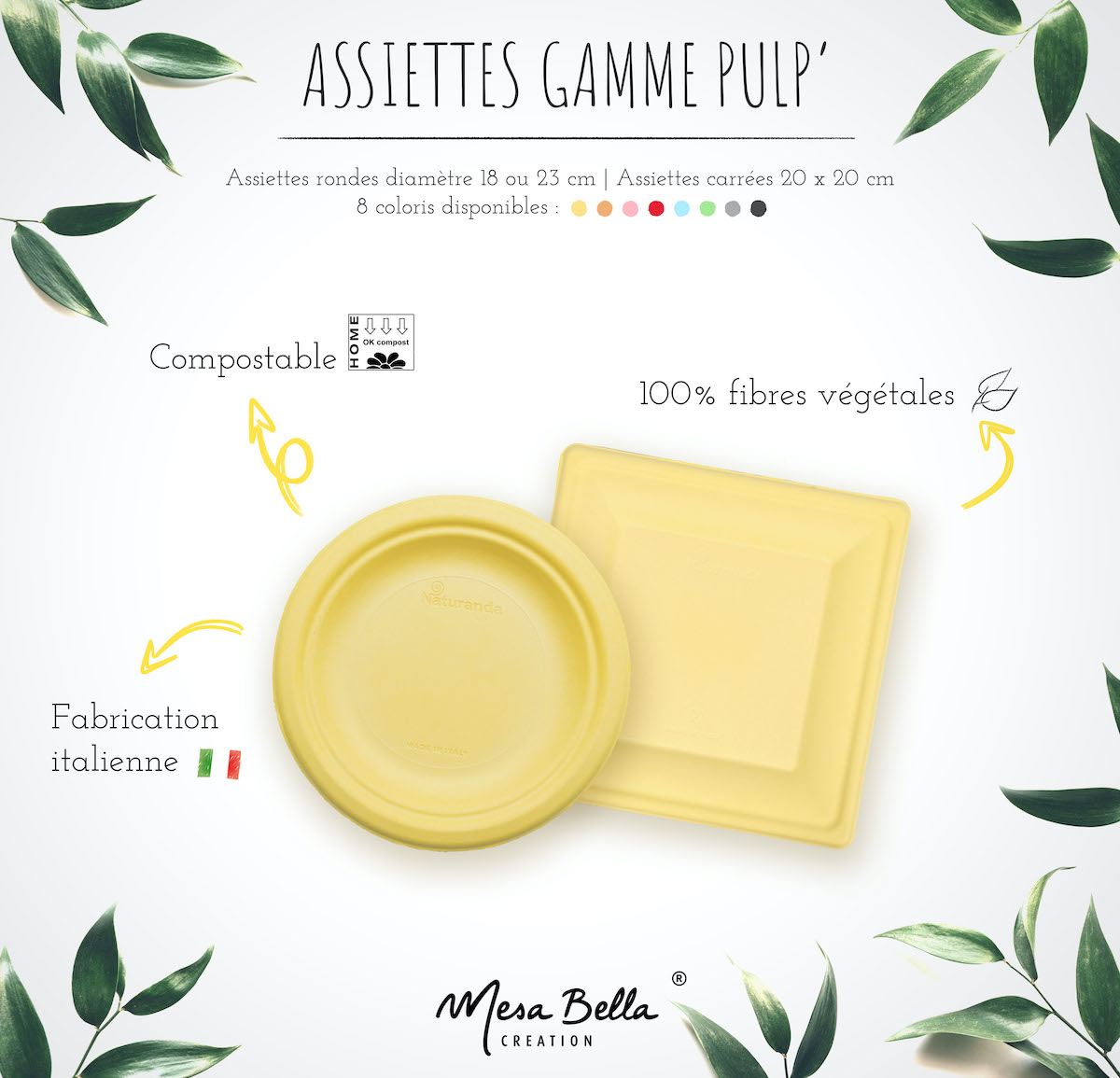 assiette compostable en fibre de maïs de la gamme green Mesa Bella