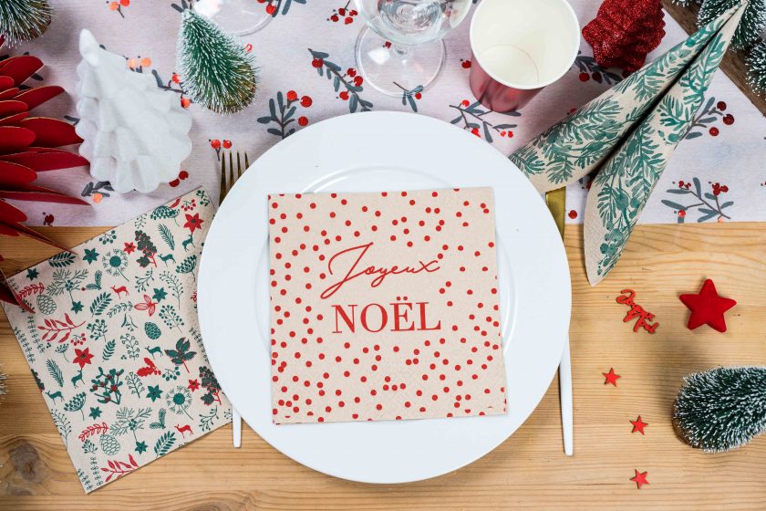 Table de noel avec serviette recyclée